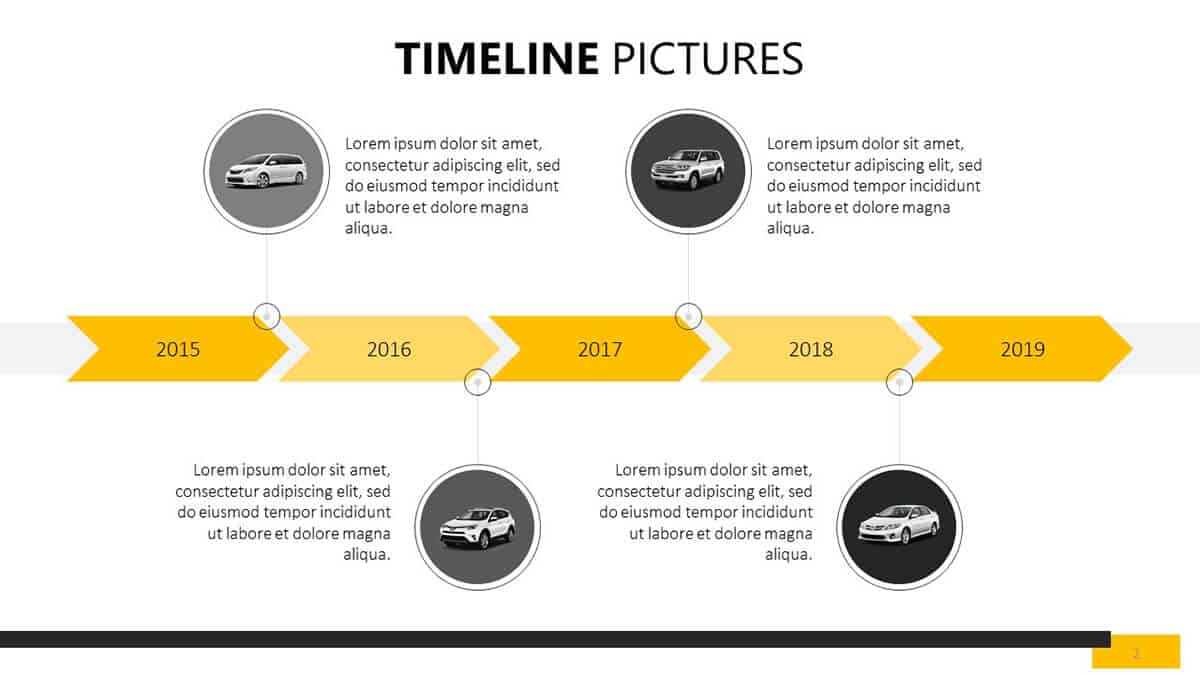 The Chevron Process slide of the Timeline Pictures Template pack