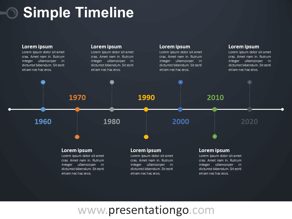 Simple Timeline PowerPoint Diagram Dark Background from PresentationGo