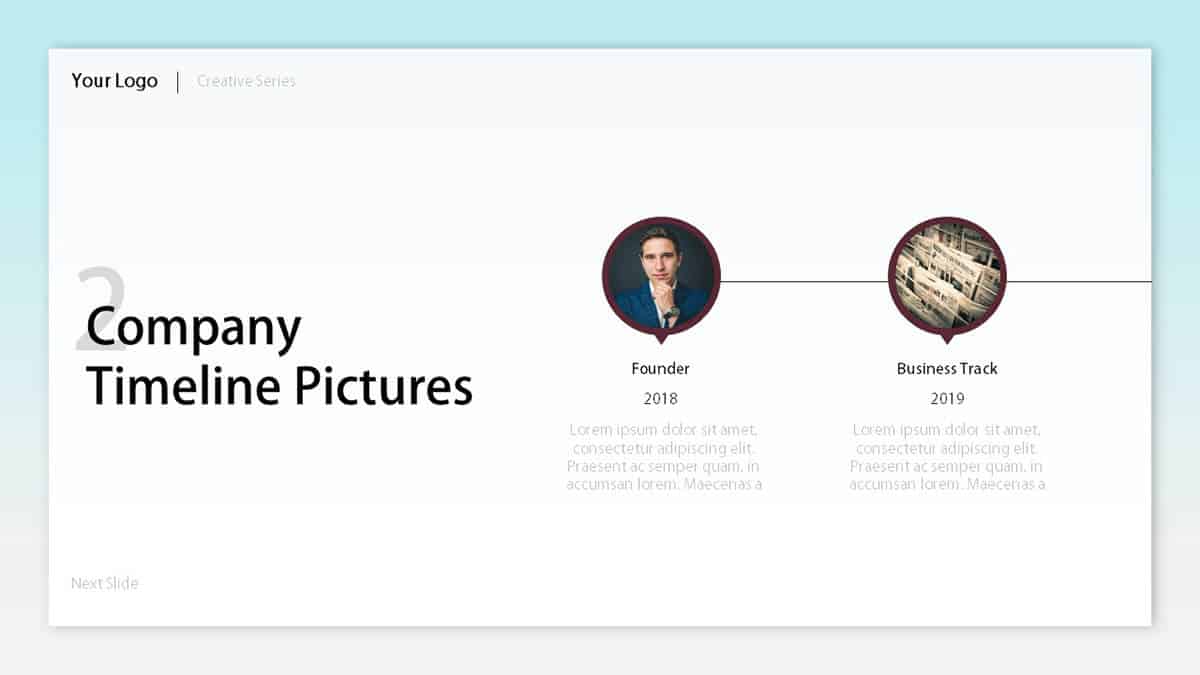 Company Timeline Pictures slide of the Timeline Pictures Template pack
