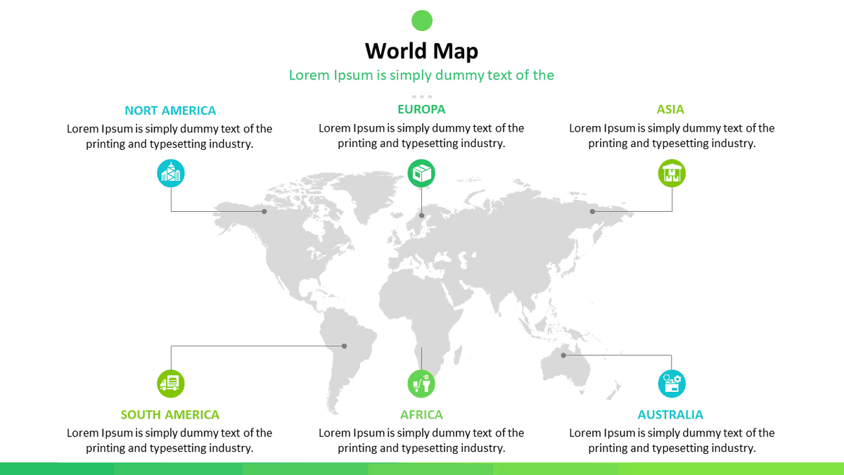 Maps of the World PowerPoint Template: Continent Map with Comments Slide