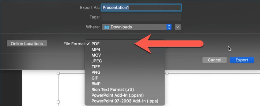 exporting PPT to PDF on mac