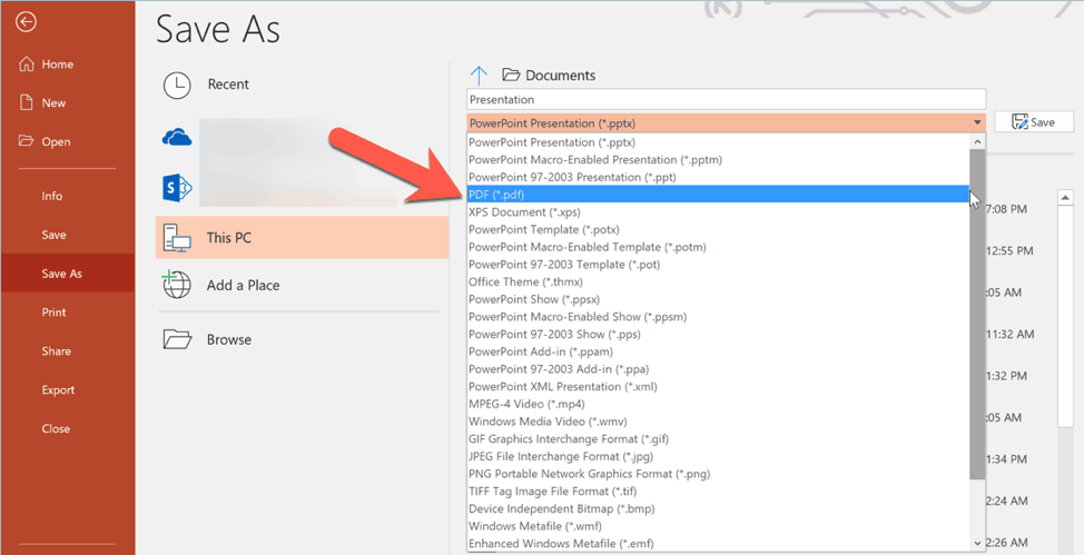saving PPT as PDF on windows
