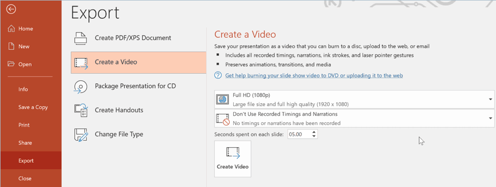 exporting PPT to video on windows computers