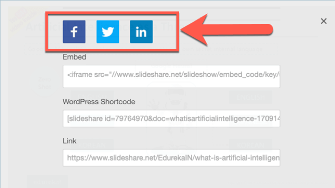 Slideshare’s social media sharing buttons