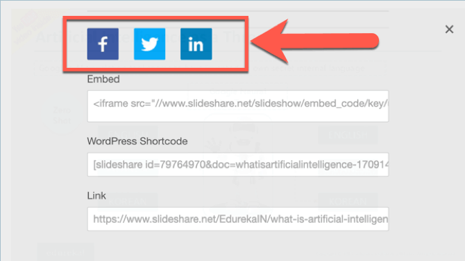 Slideshare's social media sharing buttons