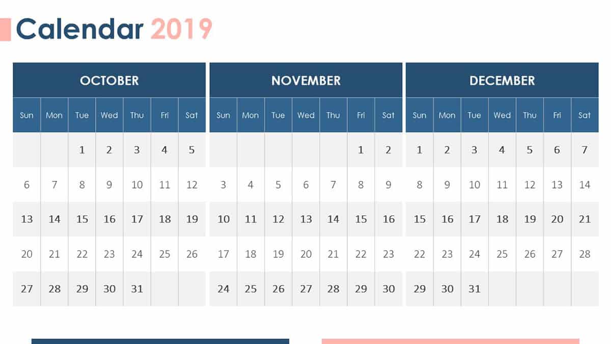 2019 Calendar PPT Template Pack: Quarters slide