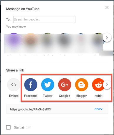 YouTube’s social media sharing buttons