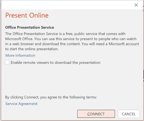 the options for Office Presentation Service