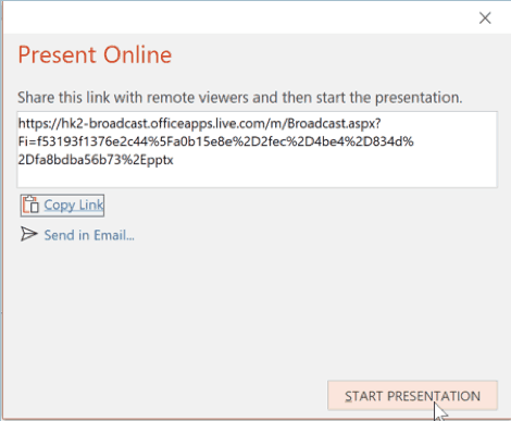 copy your link, share it and start your online presentation