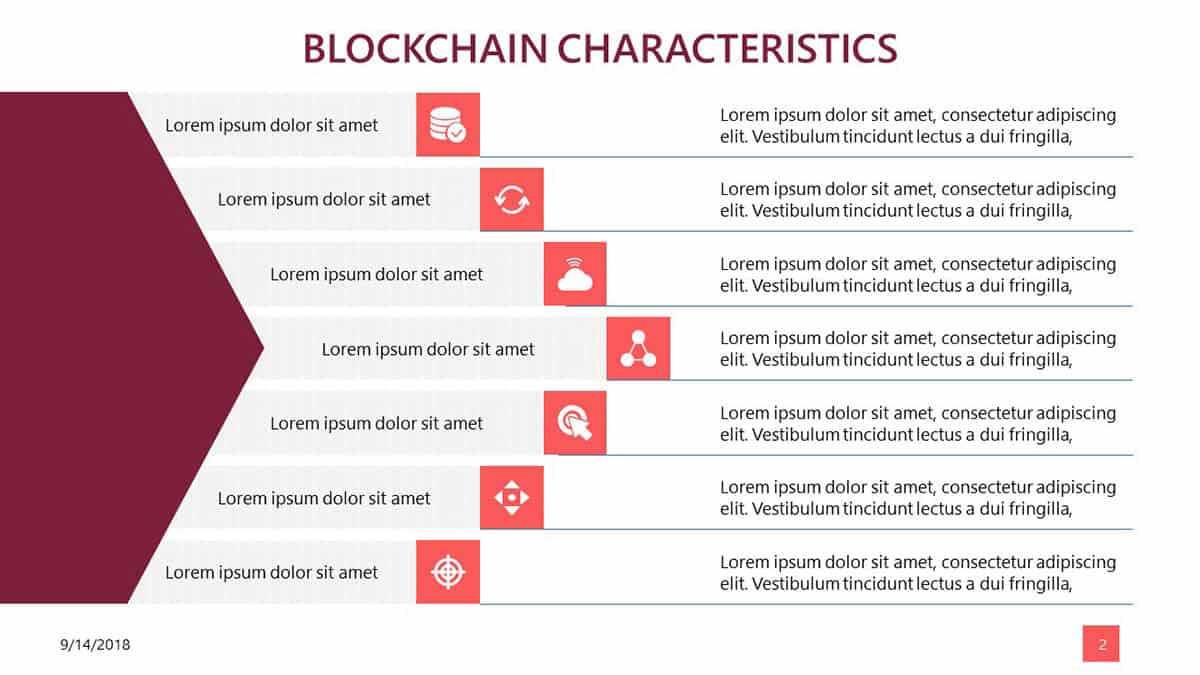 Block Chain Data PowerPoint Template Pack - Blockchain Characteristics Slide