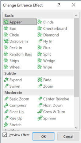 PowerPoint - complete list of entrance effects