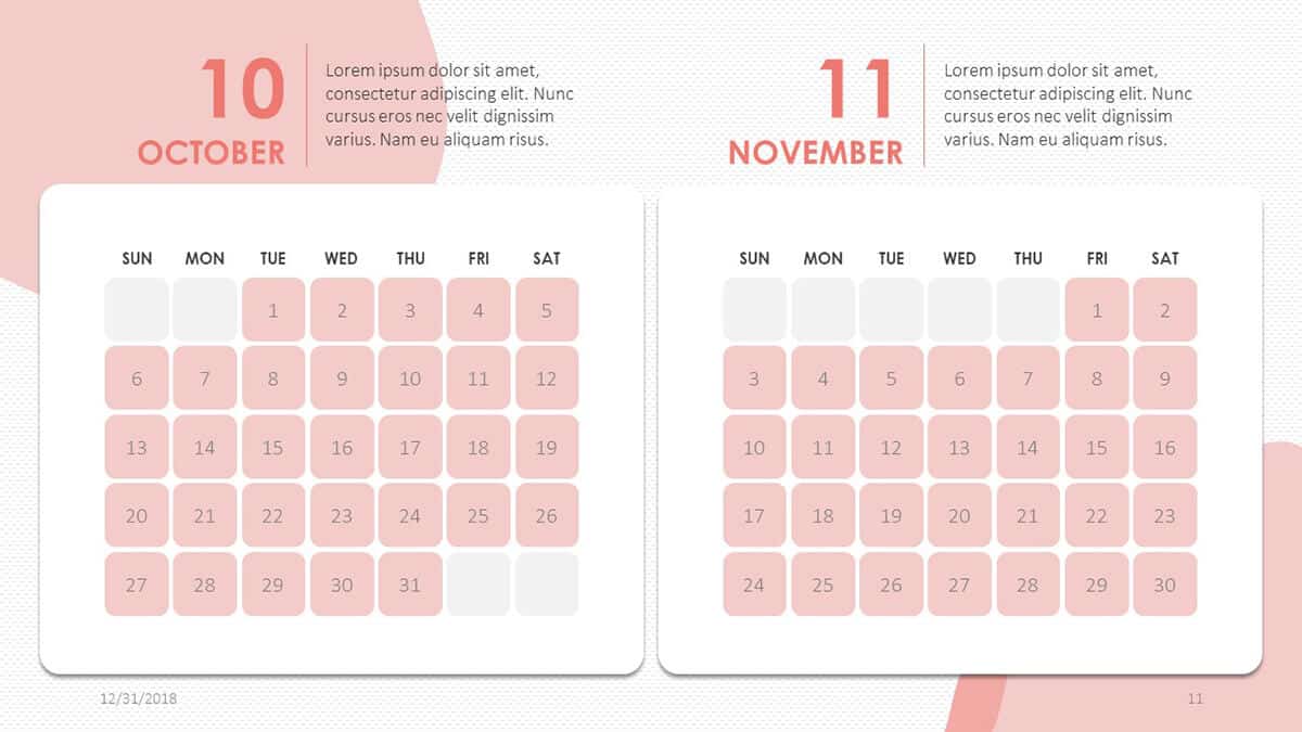 Two Months Compact View Slide included in 2019 Creative Calendar PowerPoint Template Pack