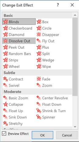 PowerPoint - complete list of exit effects