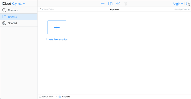 How to create a new presentation on iCloud keynote