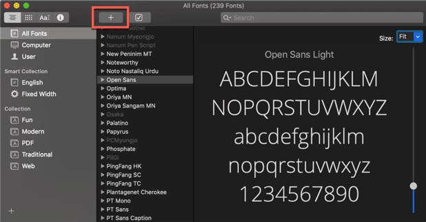 The Font Book app in Mac