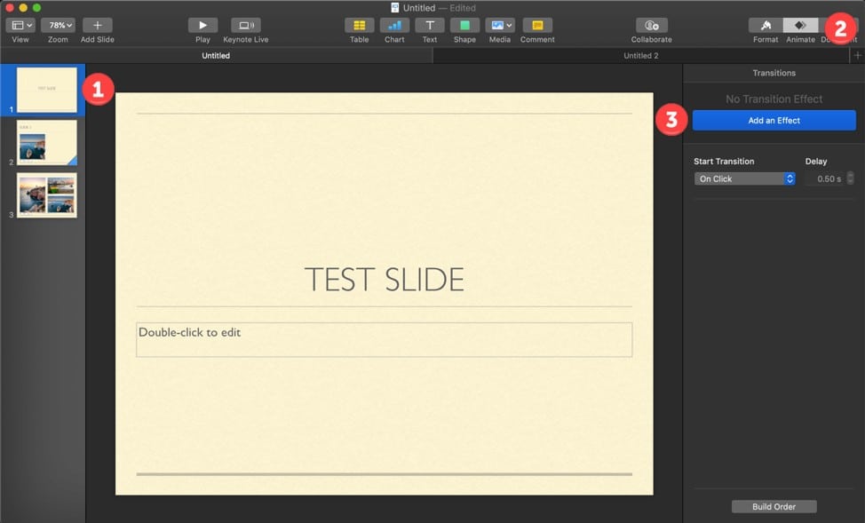 3 steps to add transition effects in Keynote