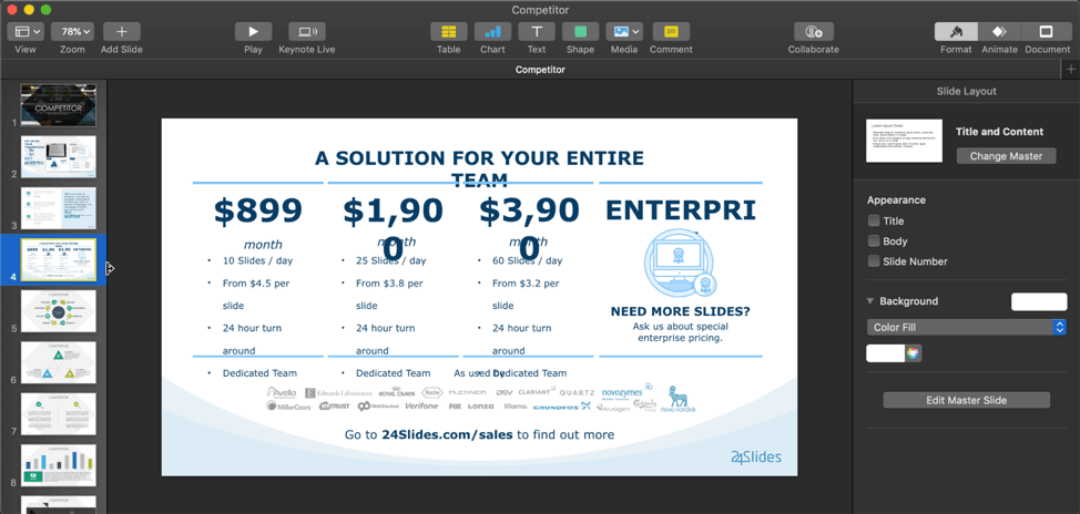 A few compatibility issues encountered when using PPT template on Keynote