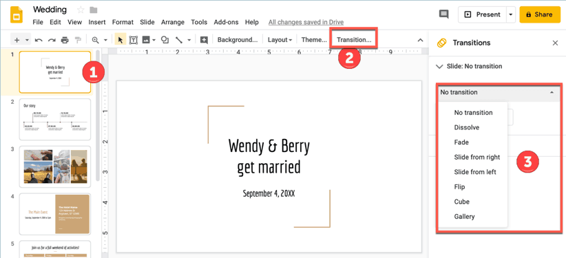 3 steps on how to add transition effects in google slide