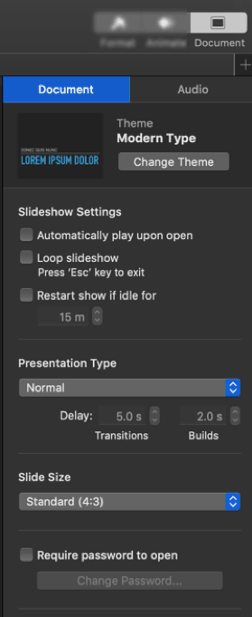 Keynote's document settings