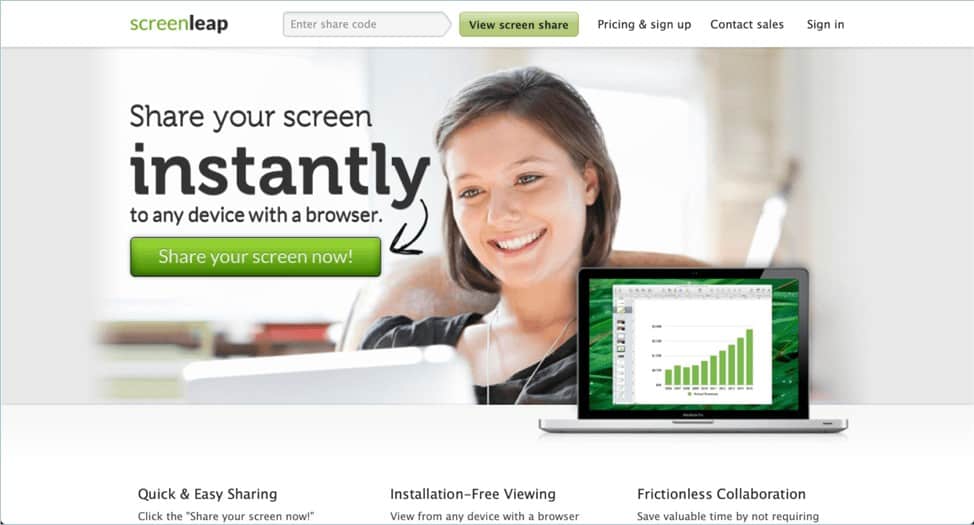 Screenshot of ScreenLeap homepage