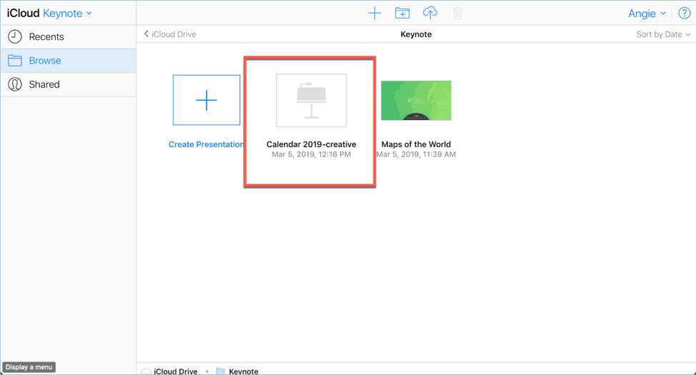 The 2019 creative calendar powerpoint template from 24slides is successfully uploaded to icloud keynote