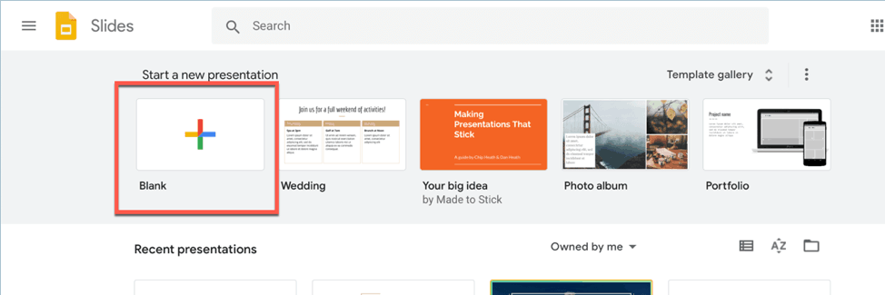 Screenshot of Google Slides homepage