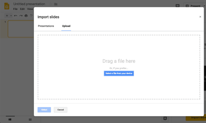 Screenshot of Google Slides' import slides