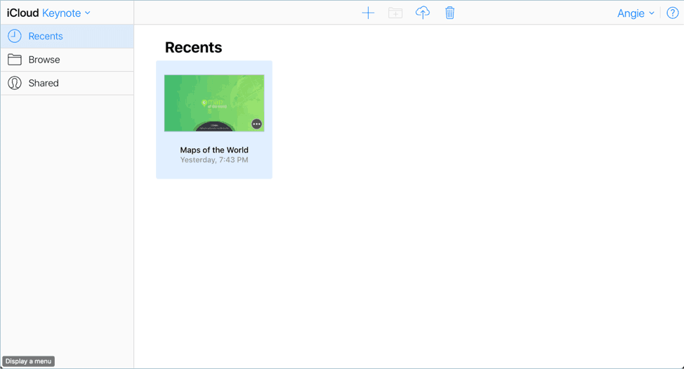 A screenshot of the icloud keynote homepage