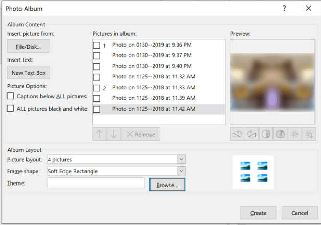 photo album option in powerpoint