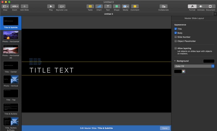 slide master view in apple keynote