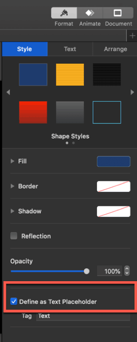 how to define an element as placeholder in keynote