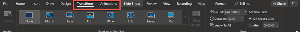 powerpoint's animations and transitions tab