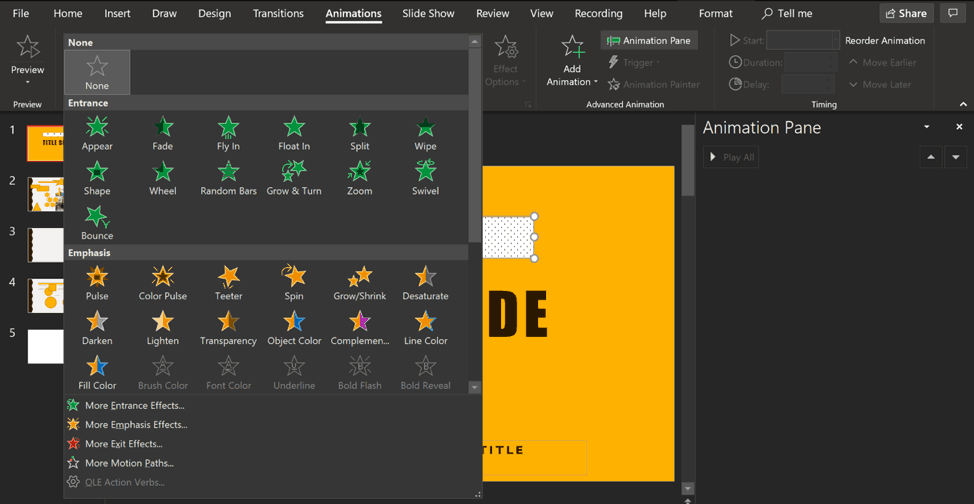 powerpoint's animation options