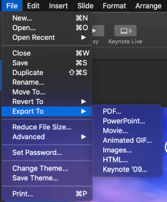 limited export options in apple keynote