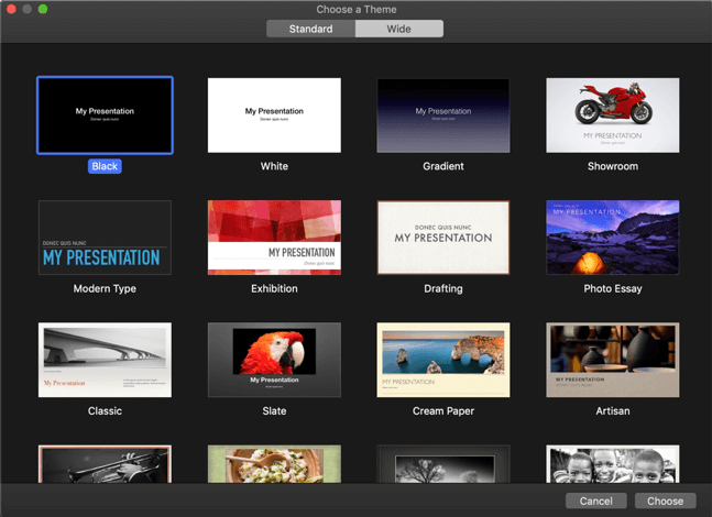 Theme Chooser in Keynote