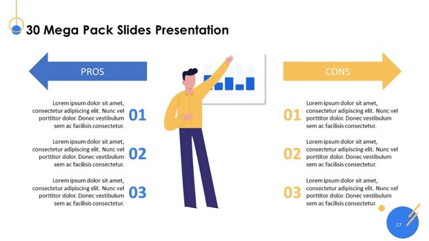 Pros and cons slide of Playful Mega Pack Slide PowerPoint Template pack