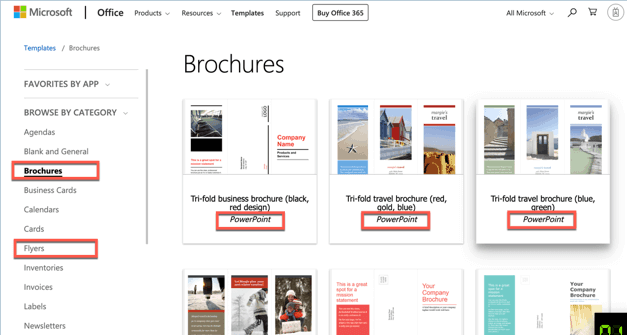 brochures and flyers you can download for free in microsoft website