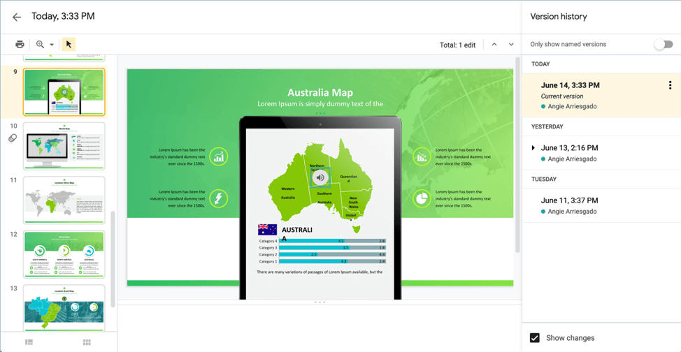 viewing automatic version history on Google Slides