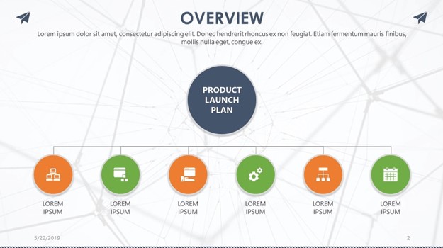 Product launch plan slide of Creative Product Launch PowerPoint Template from 24Slides.com