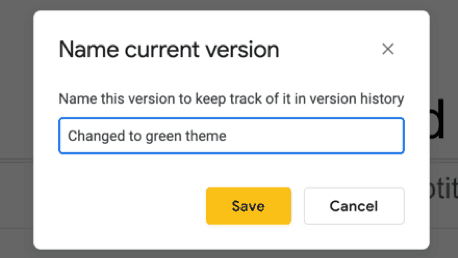name this Google Slides version to keep track in version history