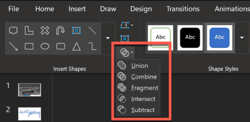 different shape merge options in powerpoint