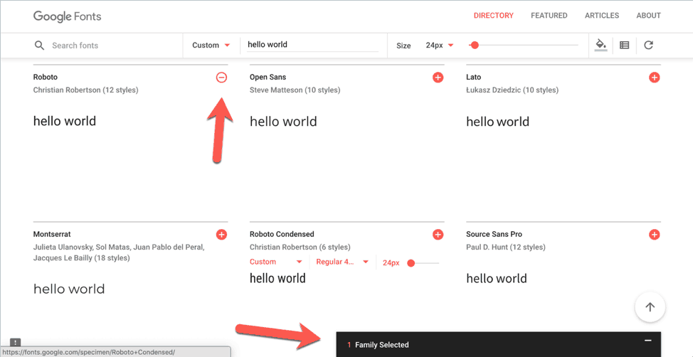 click on + icon to select a Google Font