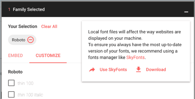 your download options for Google Fonts