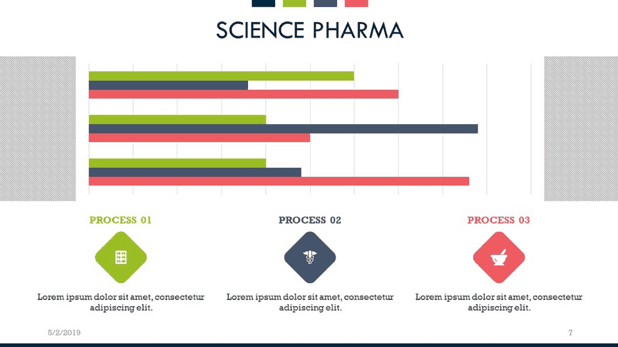 Progress track graphic slide of science pharma ppt template from 24Slides.com