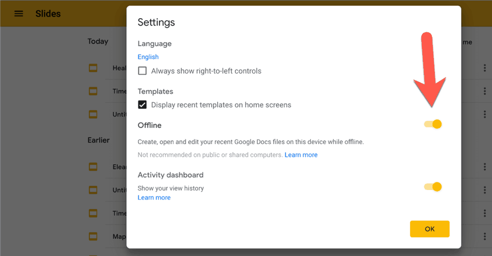 how to enable offline access in google slides