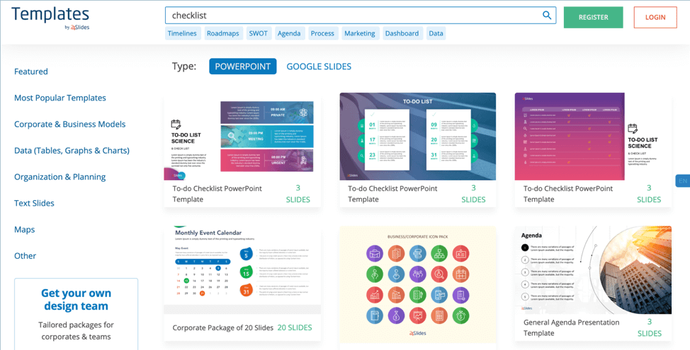 preview of checklist templates in 24Slides Template Hub