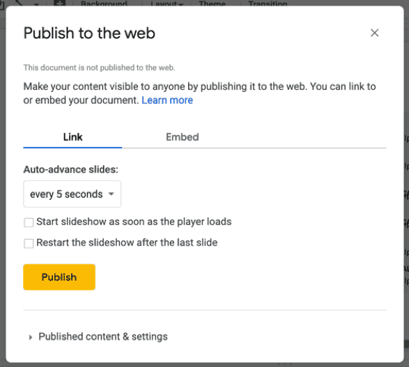 how to publish your google slides presentation to the web