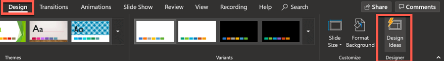 the design ideas tab in powerpoint