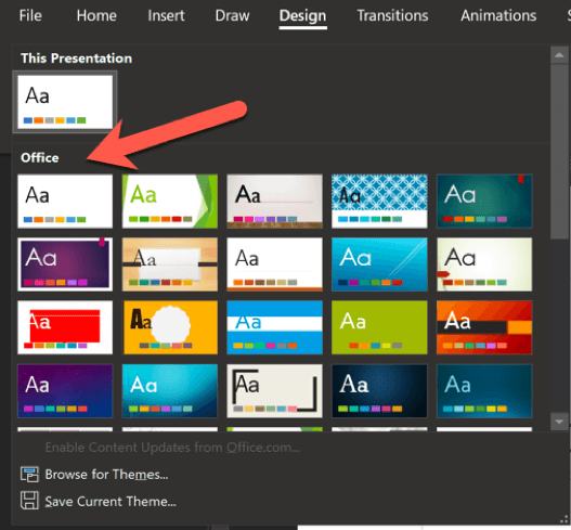 these are the default powerpoint themes