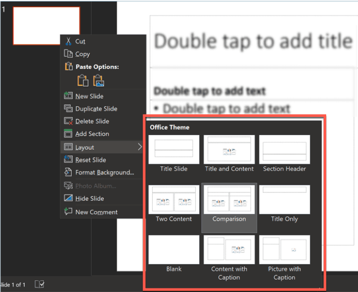 the default layouts in powerpoint theme